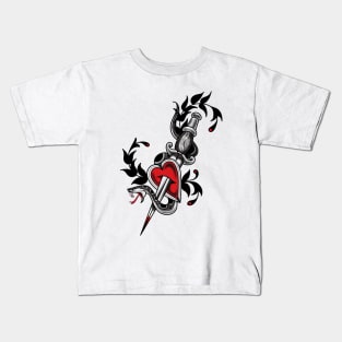 American Traditional Snake and Dagger Tattoo Design Kids T-Shirt